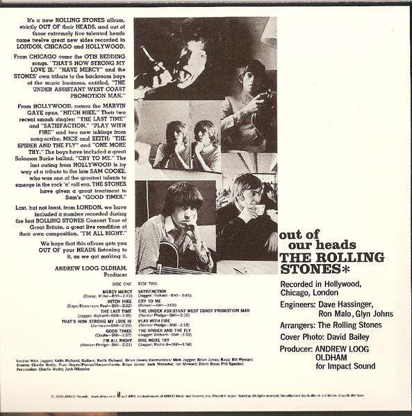 Back Cover, Rolling Stones (The) - Out Of Our Heads (US)